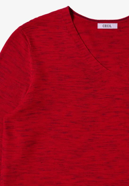 V-Ausschnitt Pullover in Melange-Optik