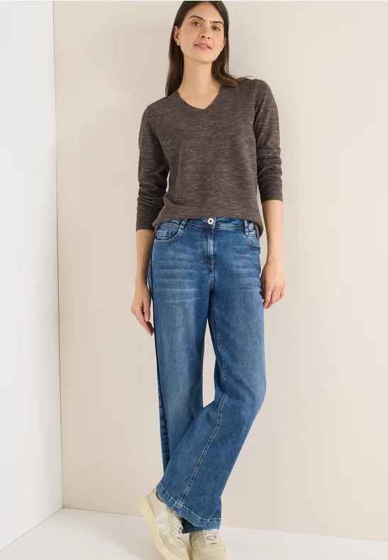 Melierter V-Ausschnitt Strickpullover