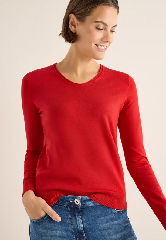 Weicher Feinstrickpullover mit gerundetem V-Ausschnitt