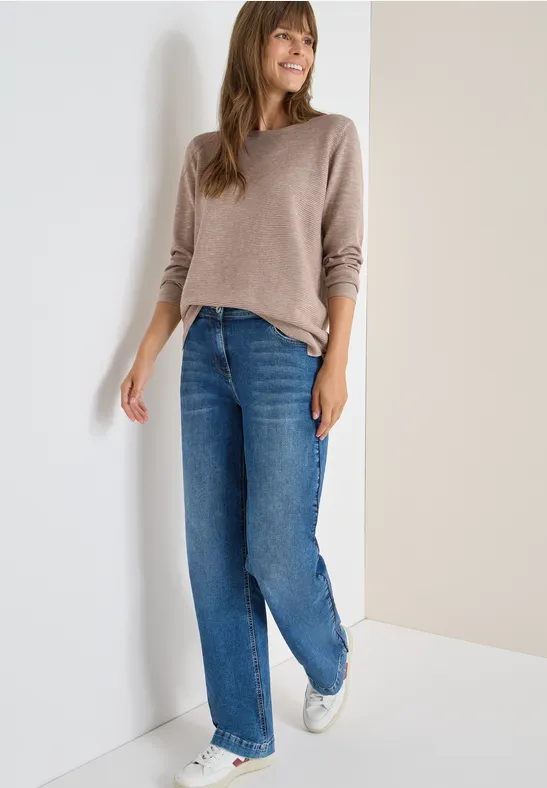 Strukturierter Rundhals-Strickpullover