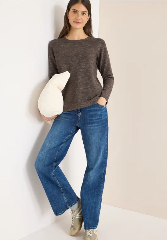 Strukturierter Rundhals-Strickpullover
