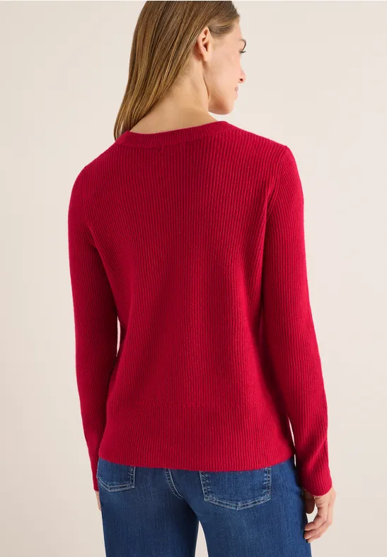 Gerippter Strickpullover mit Rundhalsausschnitt