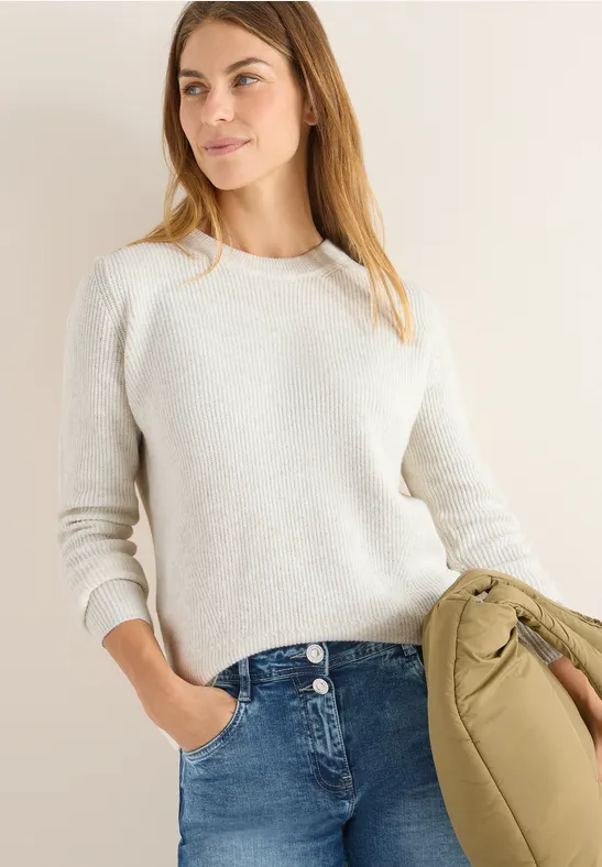 Strukturierter Rippstrick-Pullover mit Rundhalsausschnitt