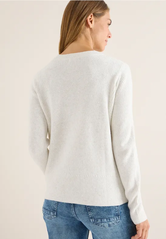 Strukturierter Rippstrick-Pullover mit Rundhalsausschnitt