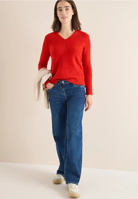 Strukturierter Bouclé-Pullover mit V-Ausschnitt
