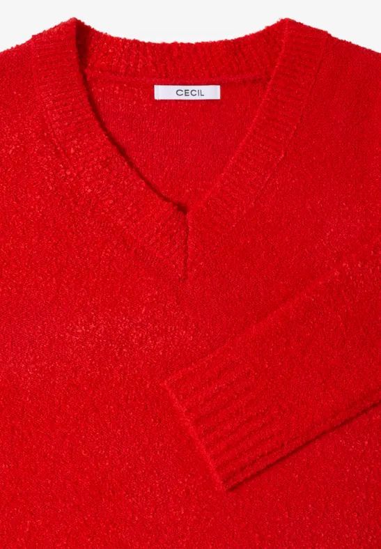 Strukturierter Bouclé-Pullover mit V-Ausschnitt