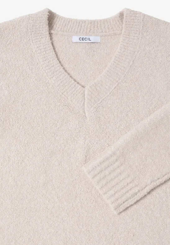 Gemütlicher V-Ausschnitt Bouclé-Strickpullover