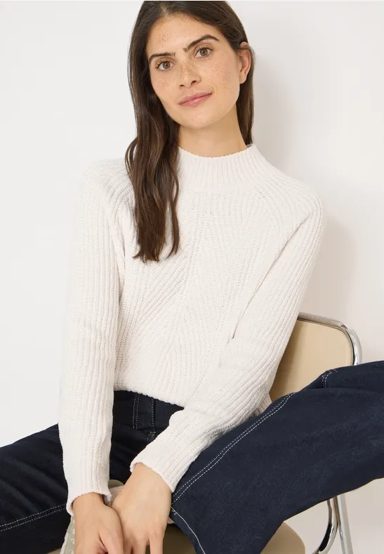 Weicher Chenille-Pullover mit Stehkragen