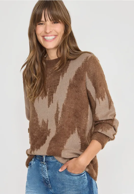 Grafisch gemusterter Rundhals-Strickpullover