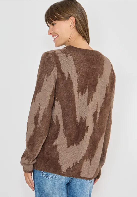 Grafisch gemusterter Rundhals-Strickpullover