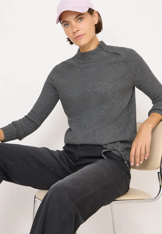 Struktur-Rollkragenpullover mit seitlichem Zipper