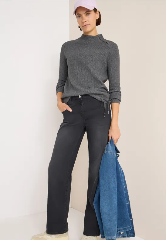 Struktur-Rollkragenpullover mit seitlichem Zipper