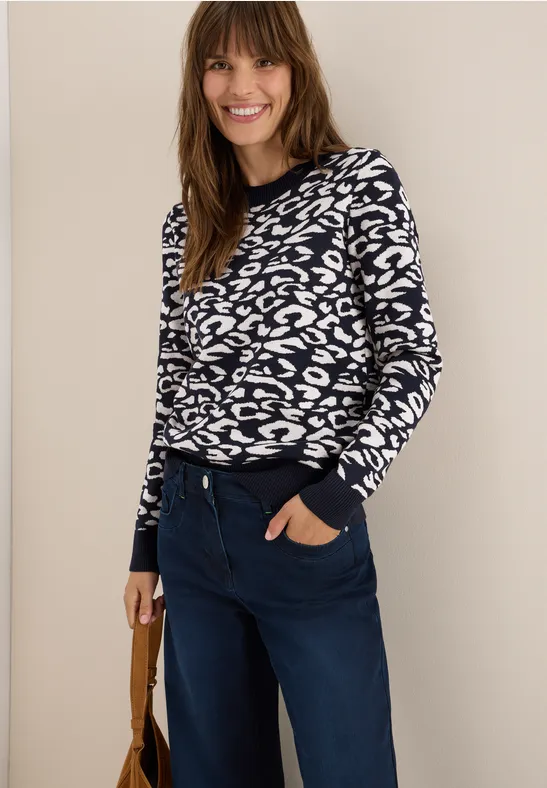 Auffälliger Jacquard-Pullover mit Leopardenmuster
