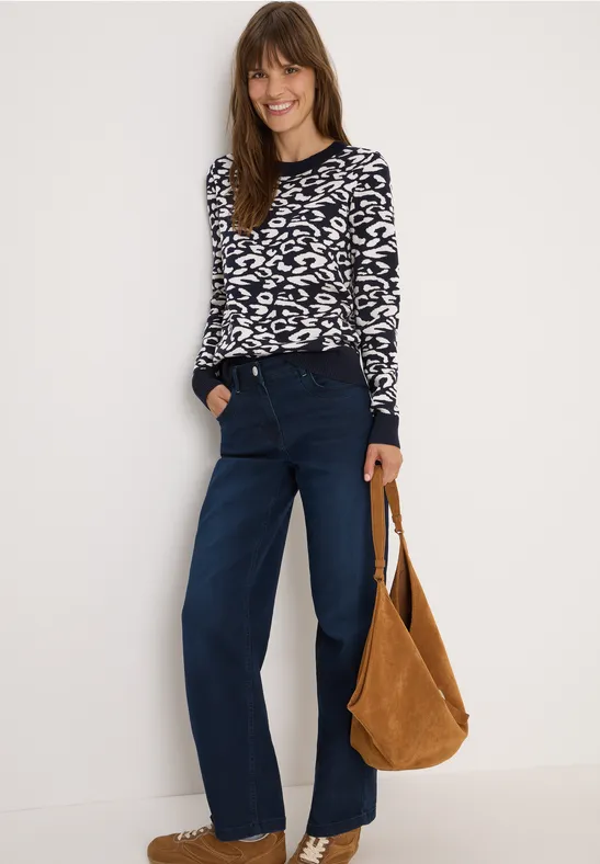 Auffälliger Jacquard-Pullover mit Leopardenmuster