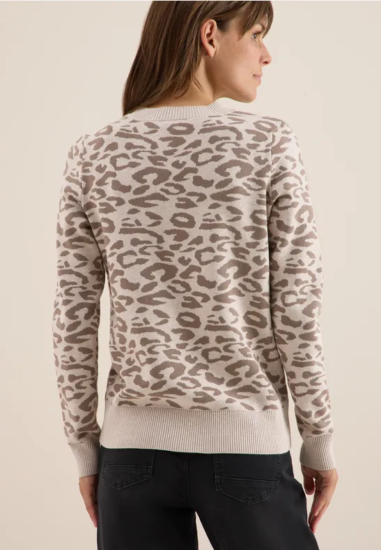 Jacquard-Strickpullover mit Leopardenmuster