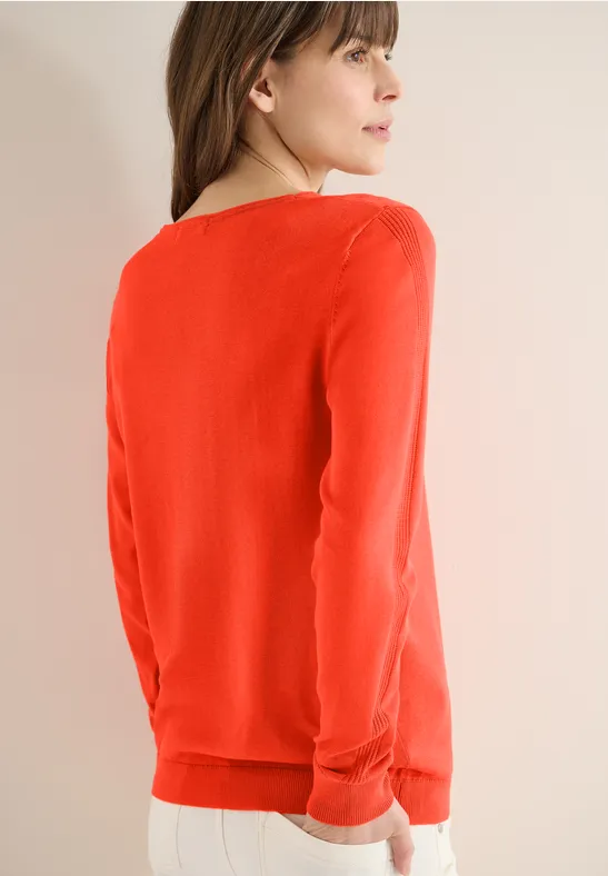 V-Ausschnitt Feinstrickpullover aus Baumwolle