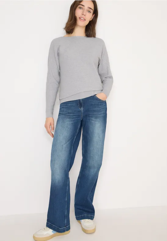 Rippstruktur-Pullover mit U-Boot-Ausschnitt