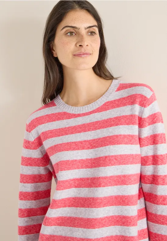 Gestreifter Melange Strickpullover