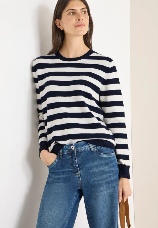 Gestreifter Melange Strickpullover