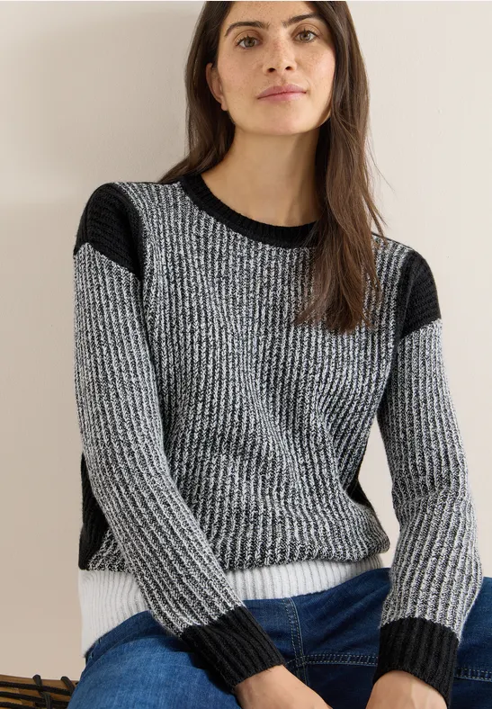 Mouliné-Strickpullover mit Color-Blocking