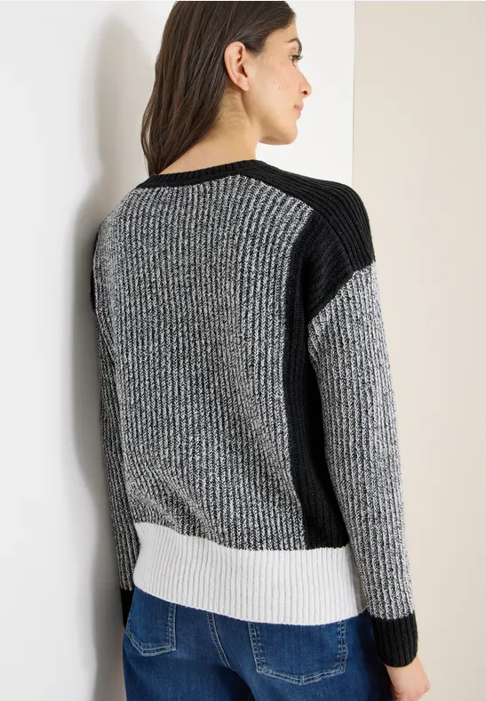 Mouliné-Strickpullover mit Color-Blocking
