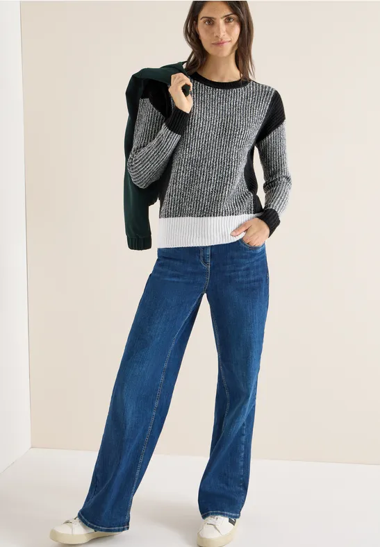 Mouliné-Strickpullover mit Color-Blocking