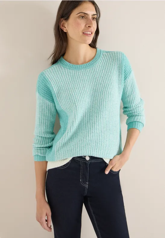 Strukturierter Mouliné-Strickpullover im Colorblocking-Design