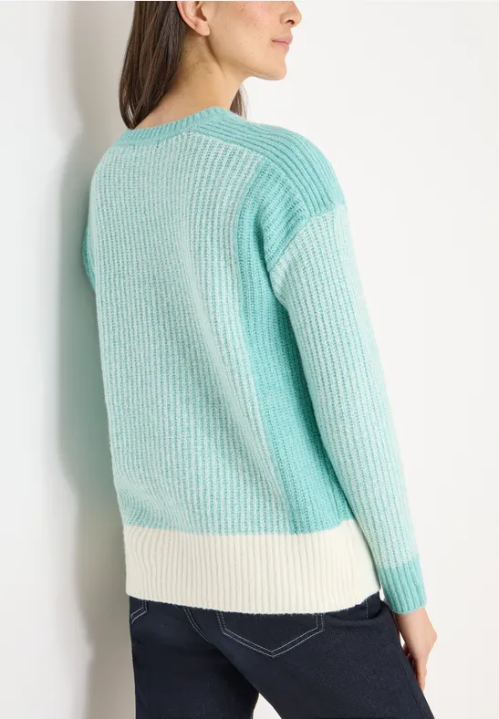 Strukturierter Mouliné-Strickpullover im Colorblocking-Design