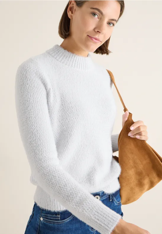 Strukturierter Jacquard-Pullover mit Stehkragen