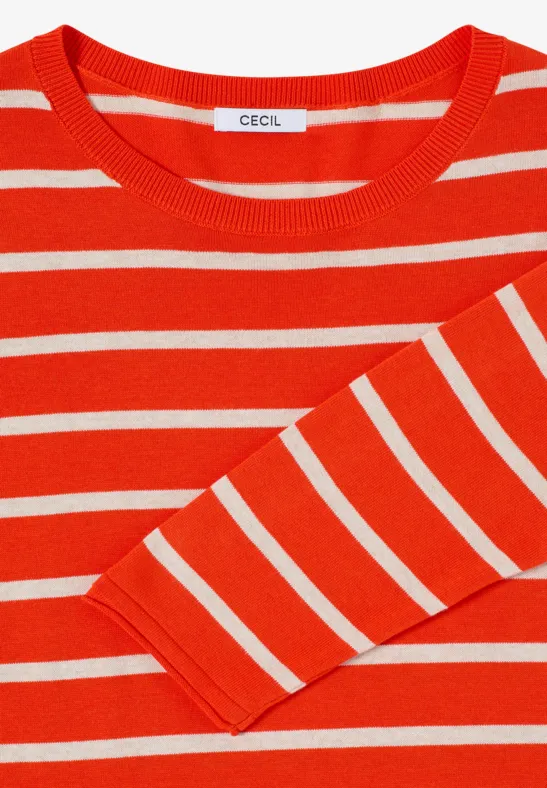 Gestreifter Feinstrick-Pullover