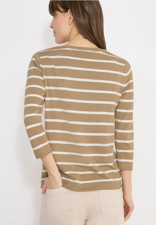 Gestreifter Feinstrickpullover aus Baumwollmix