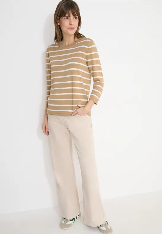 Gestreifter Feinstrickpullover aus Baumwollmix