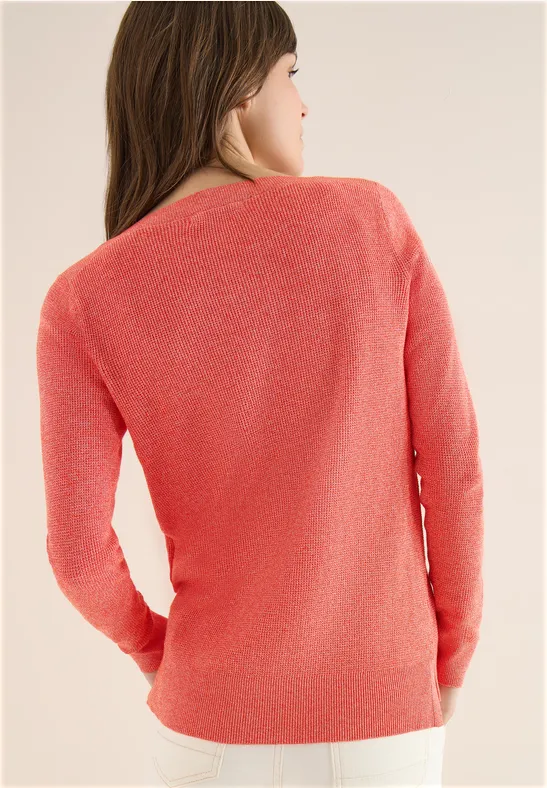 Strukturierter Feinstrickpullover mit U-Boot-Ausschnitt