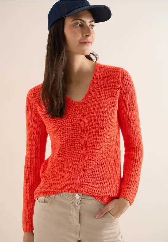 Strukturierter Feinstrickpullover mit U-Boot-Ausschnitt