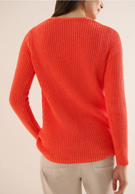 Strukturierter Feinstrickpullover mit U-Boot-Ausschnitt