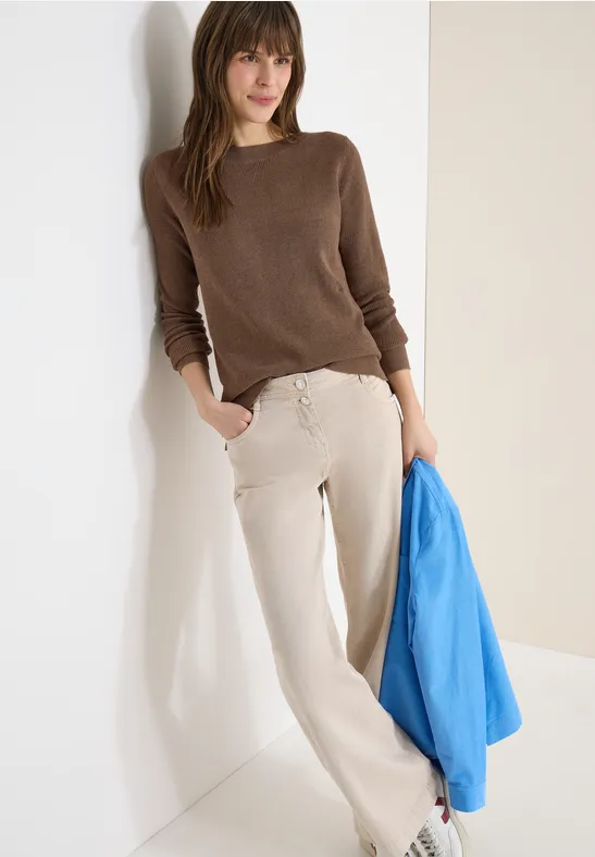 Strukturierter U-Boot-Ausschnitt Feinstrickpullover
