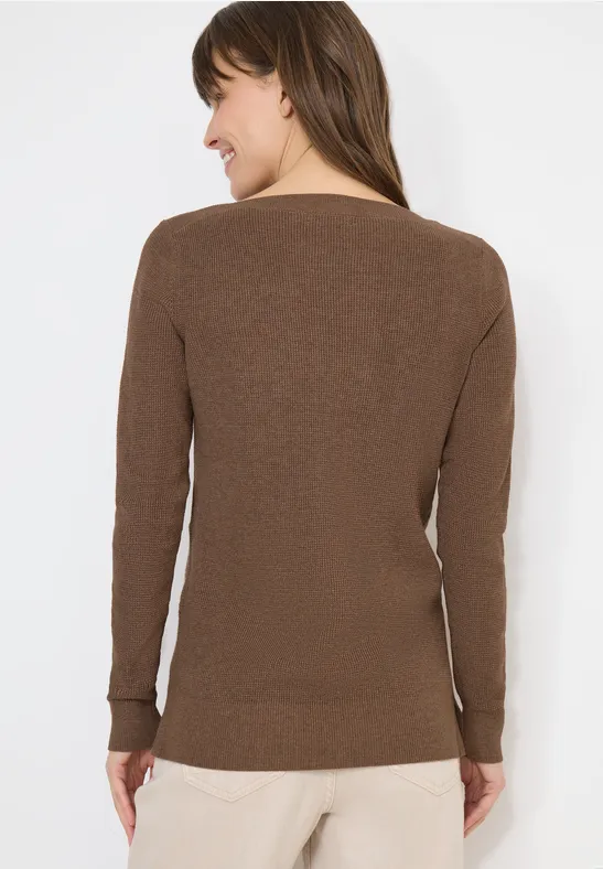 Strukturierter U-Boot-Ausschnitt Feinstrickpullover