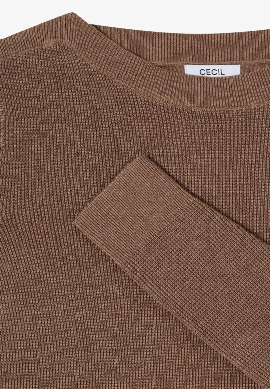 Strukturierter U-Boot-Ausschnitt Feinstrickpullover