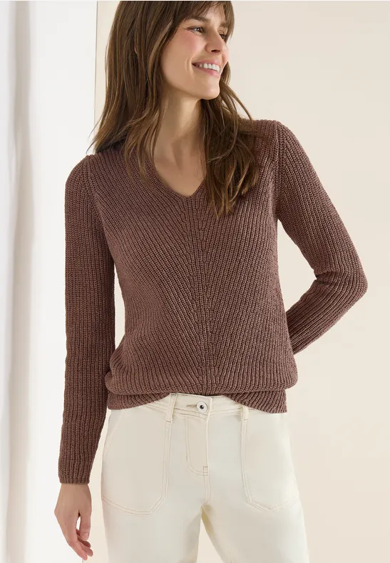 Strukturierter U-Boot-Ausschnitt Feinstrickpullover