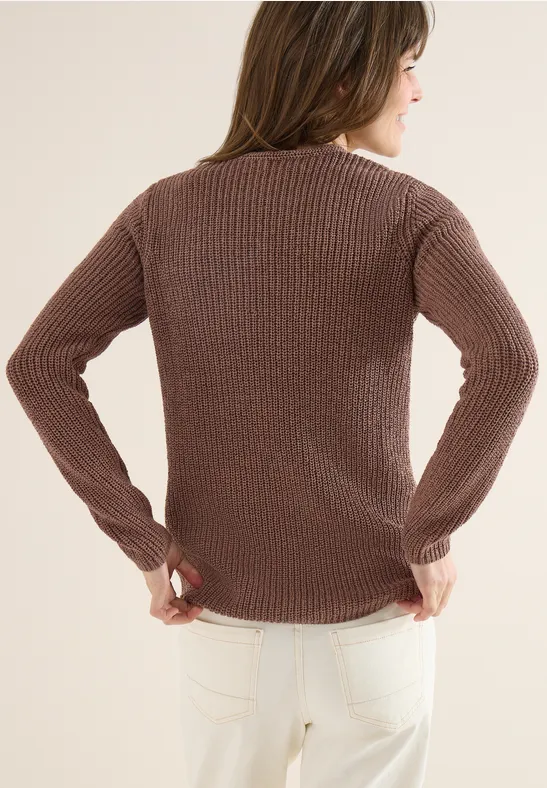 Strukturierter U-Boot-Ausschnitt Feinstrickpullover