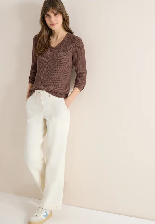 Strukturierter U-Boot-Ausschnitt Feinstrickpullover