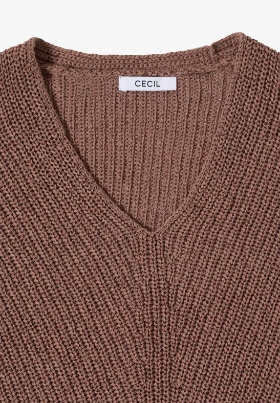 Strukturierter U-Boot-Ausschnitt Feinstrickpullover