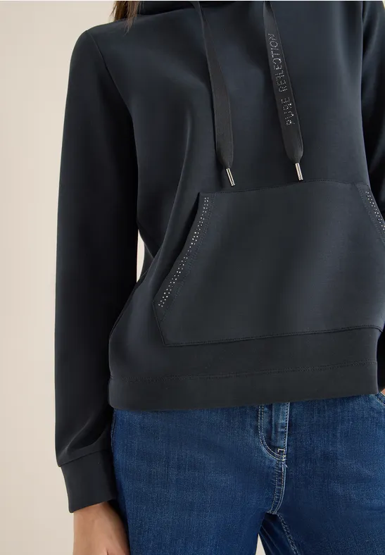 Kapuzenpullover mit Schmuckstein-Kängurutasche