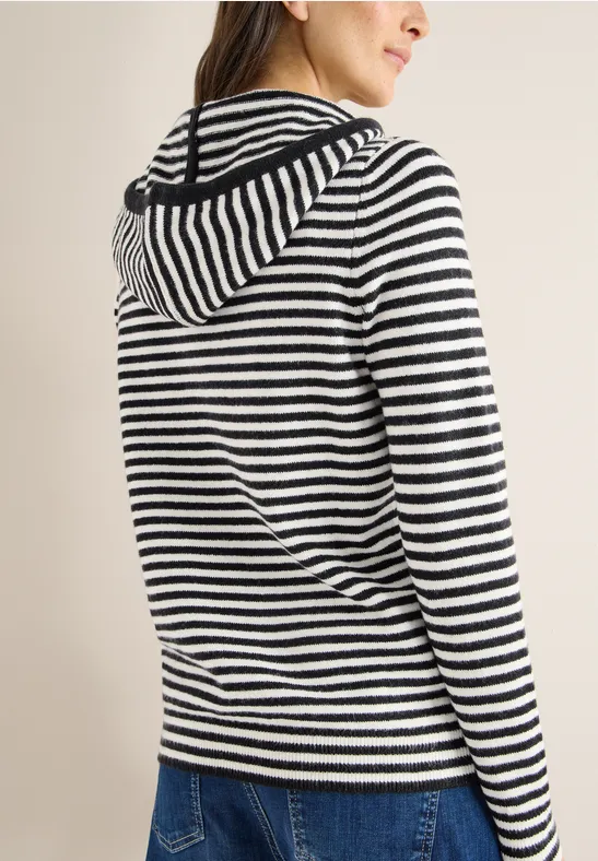 Gestreifter Feinstrick-Hoodie