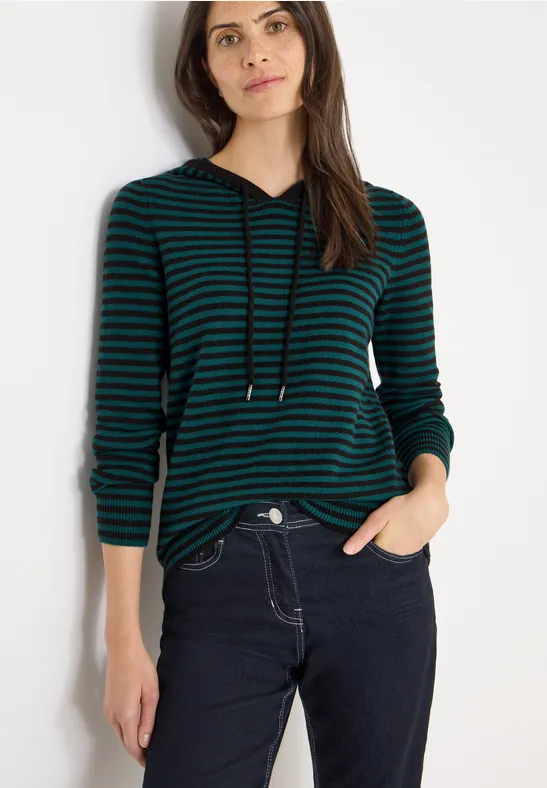 Gestreifter Strickhoodie mit Tunnelzug