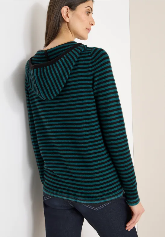 Gestreifter Strickhoodie mit Tunnelzug