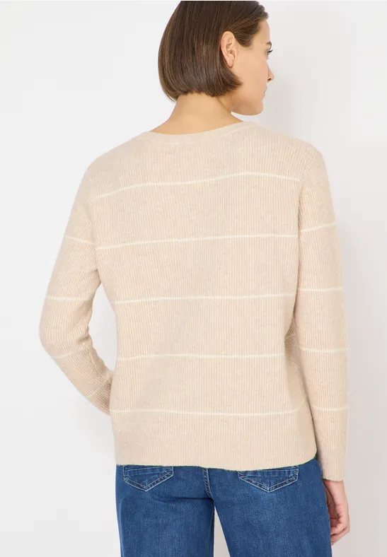 Gestreifter Rippstrick-Pullover mit Rundhalsausschnitt