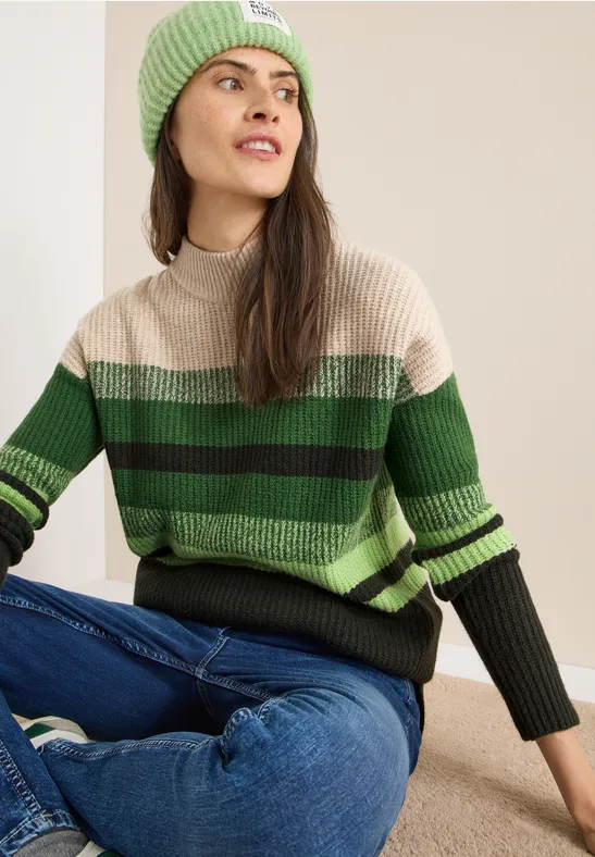 Gestreifter Mouliné-Pullover mit Stehkragen