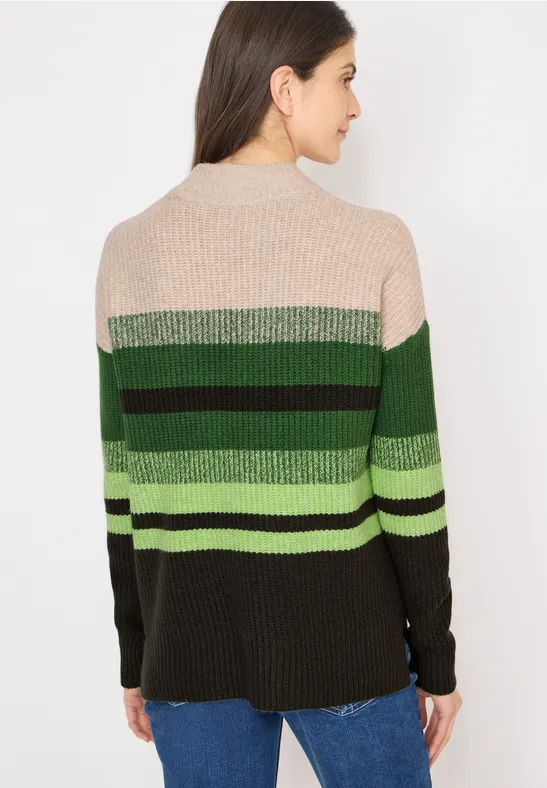 Gestreifter Mouliné-Pullover mit Stehkragen