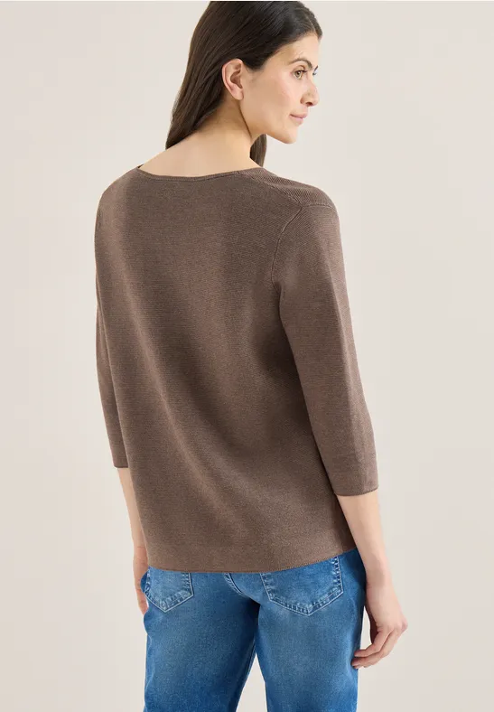 Strukturierter V-Ausschnitt-Pullover mit 3/4-Arm